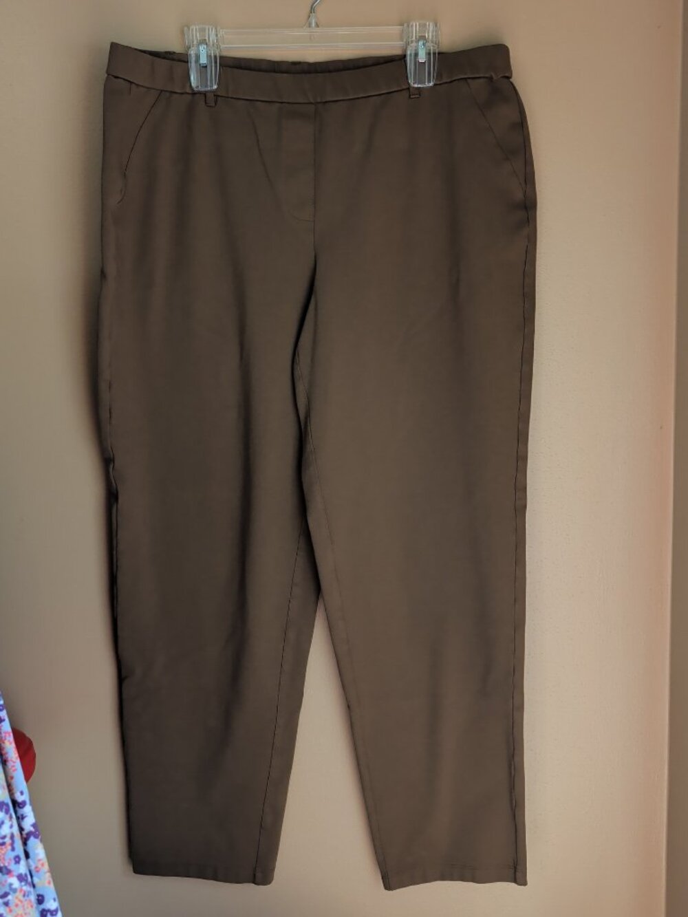 Susan Graver Pull On Pants 1X Taupe Casual Stretch Workwear Minimalist Comfortwn
